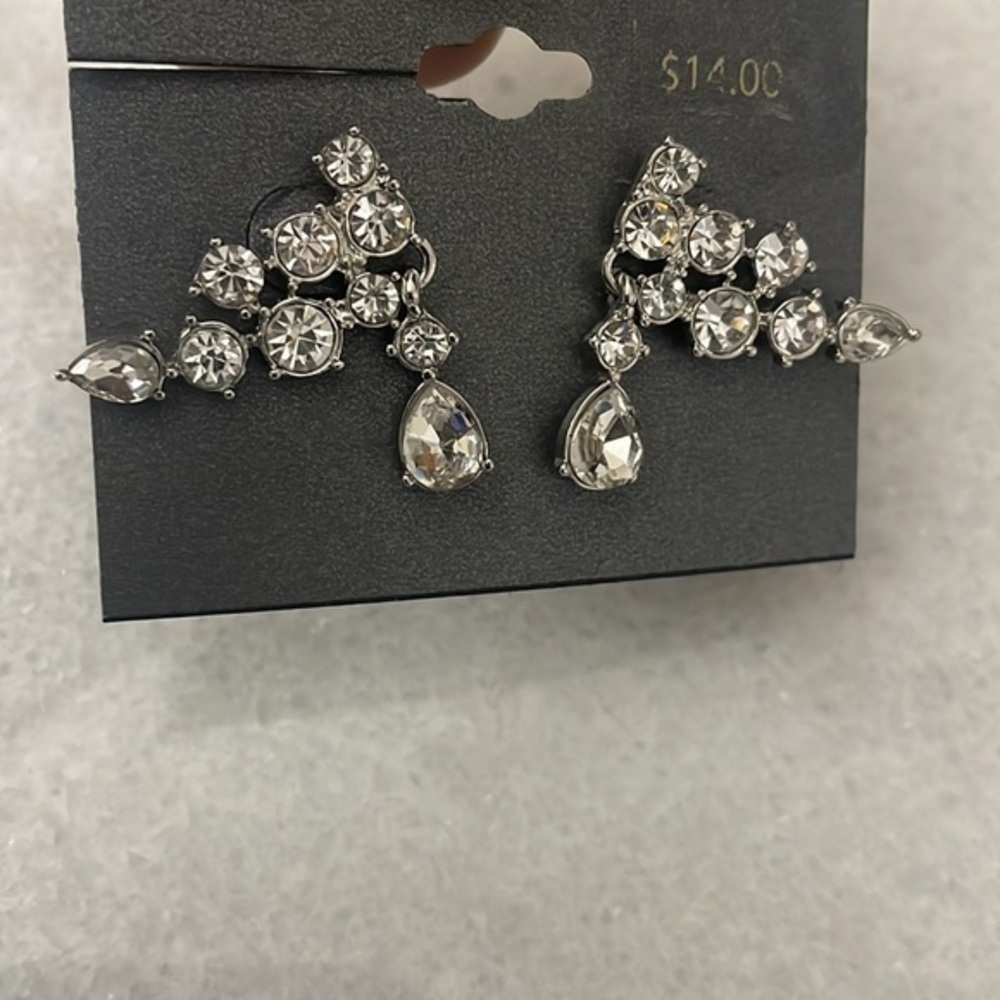 Massini earrings CZ stud earrings tear drop circle set silver tone jewelry - Picture 4 of 4